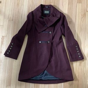 Mackage Diana Military Tulip Hem Wool Coat Burgundy Size Large